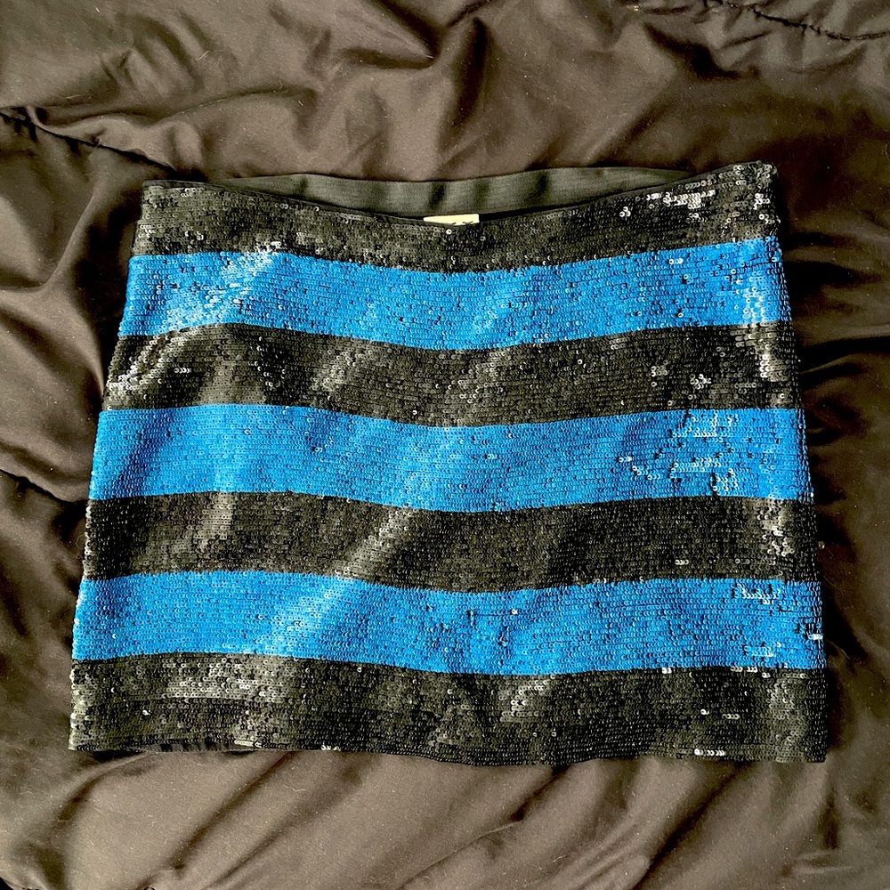 Haute Hippy blue and black striped sequin mini size M